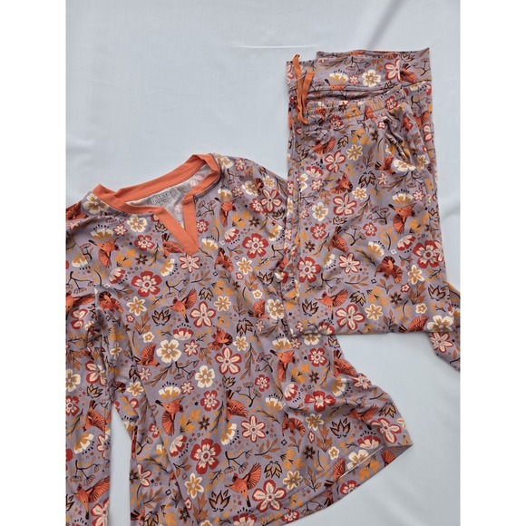 Duluth Trading Co Other - Boho Floral Bird Pajama Set Women M Duluth Trading Long Sleeve Lounge Pants PJs